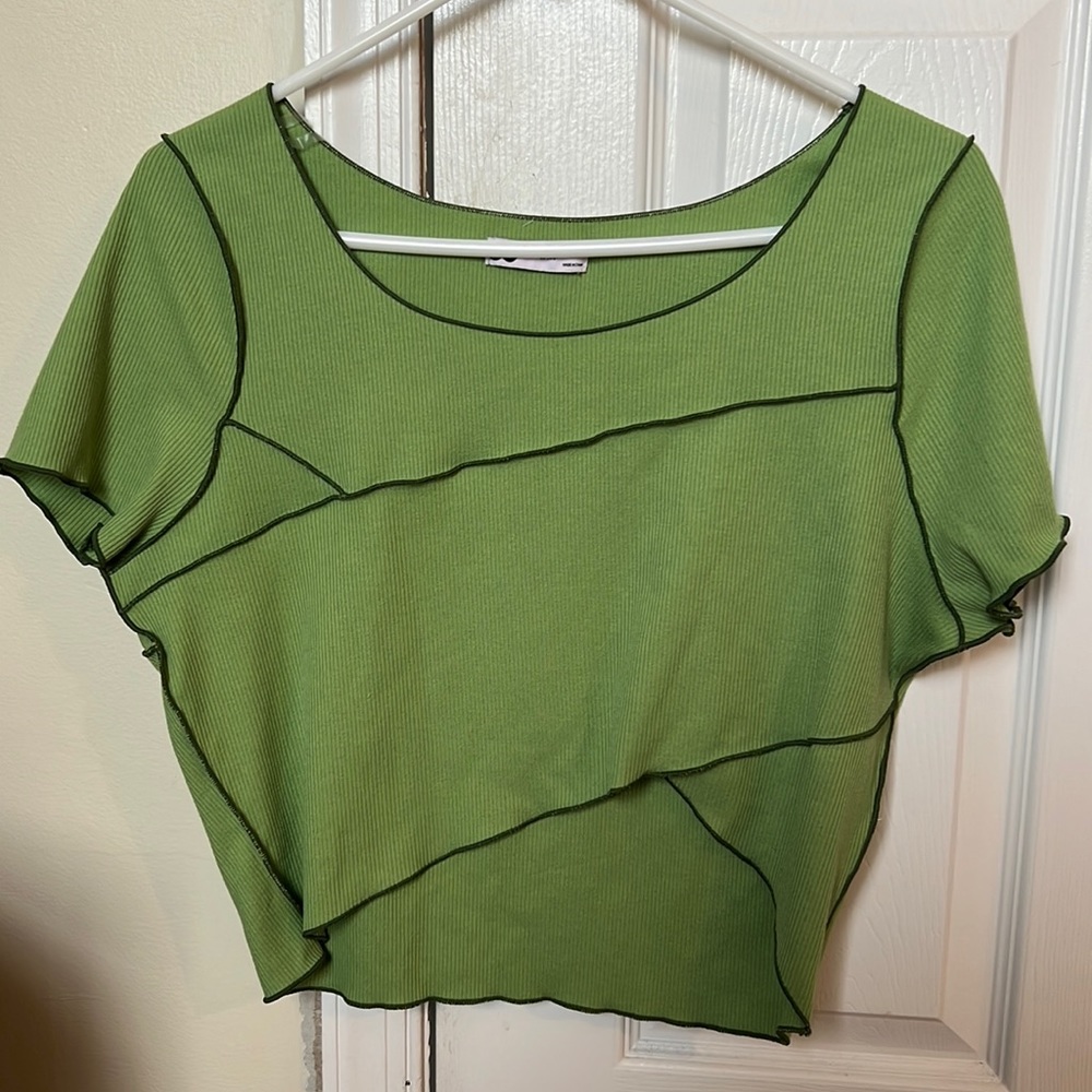 Green slanted crop top